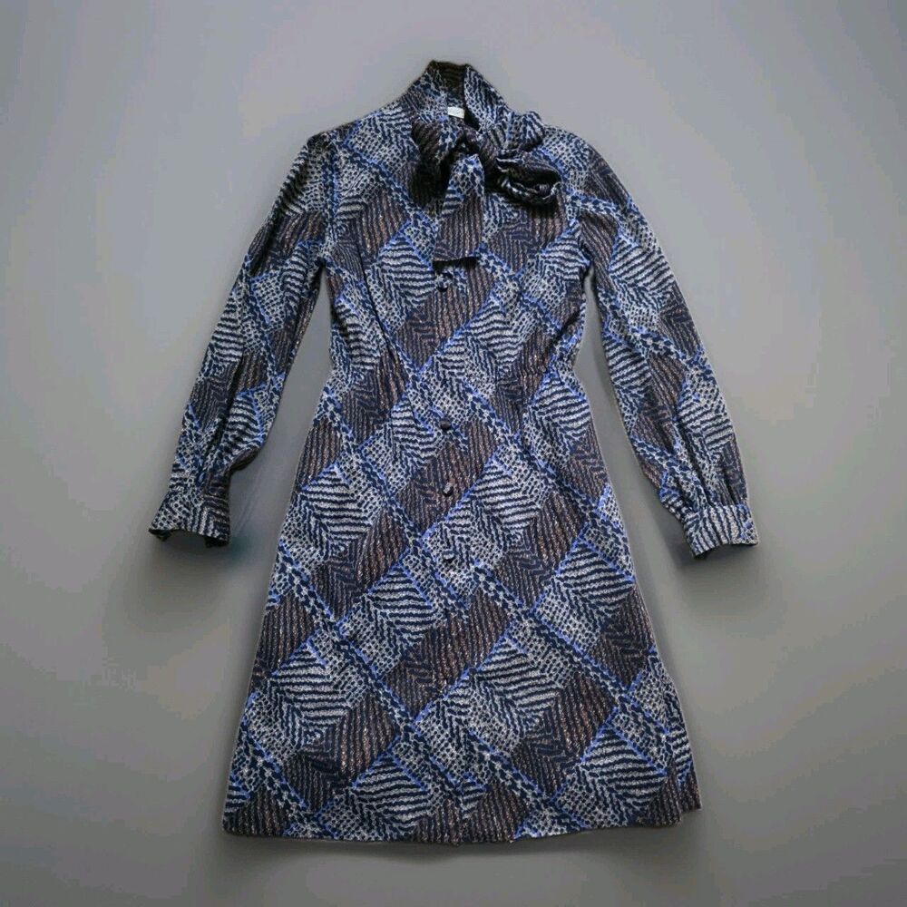 Lord & Taylor 70s 60s Dress Women Size Small Geometric Print Union Made No Belt